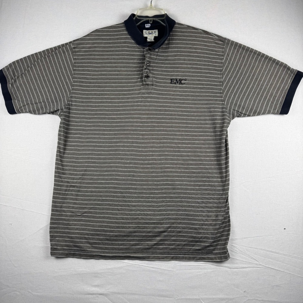 Gear For Sports Mens XL Polo Shirt Gray Striped Mercerized Cotton EMC2 Logo